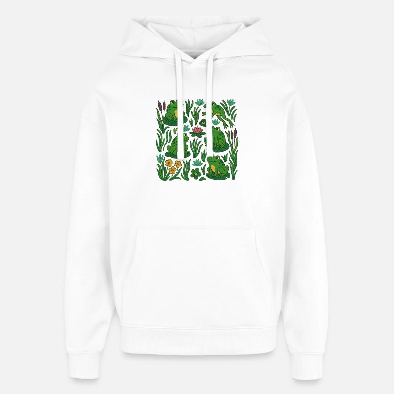 Scène verdoyante de l’étang aux grenouilles - Sweat à capuche unisexe Stanley/Stella Oversized - blanc