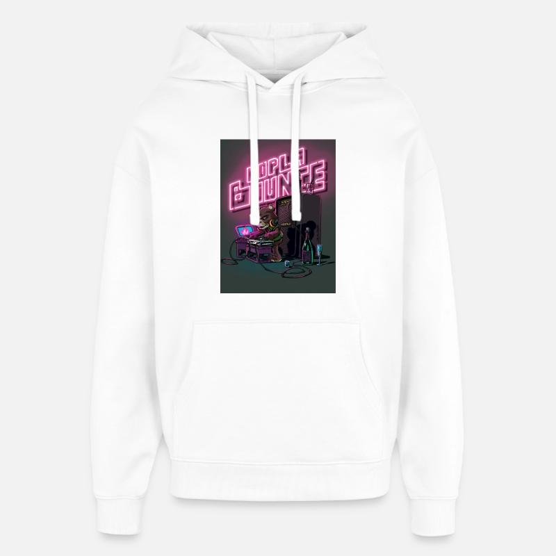 Soirée DJ Bear Neon - Sweat à capuche unisexe Stanley/Stella Oversized - blanc