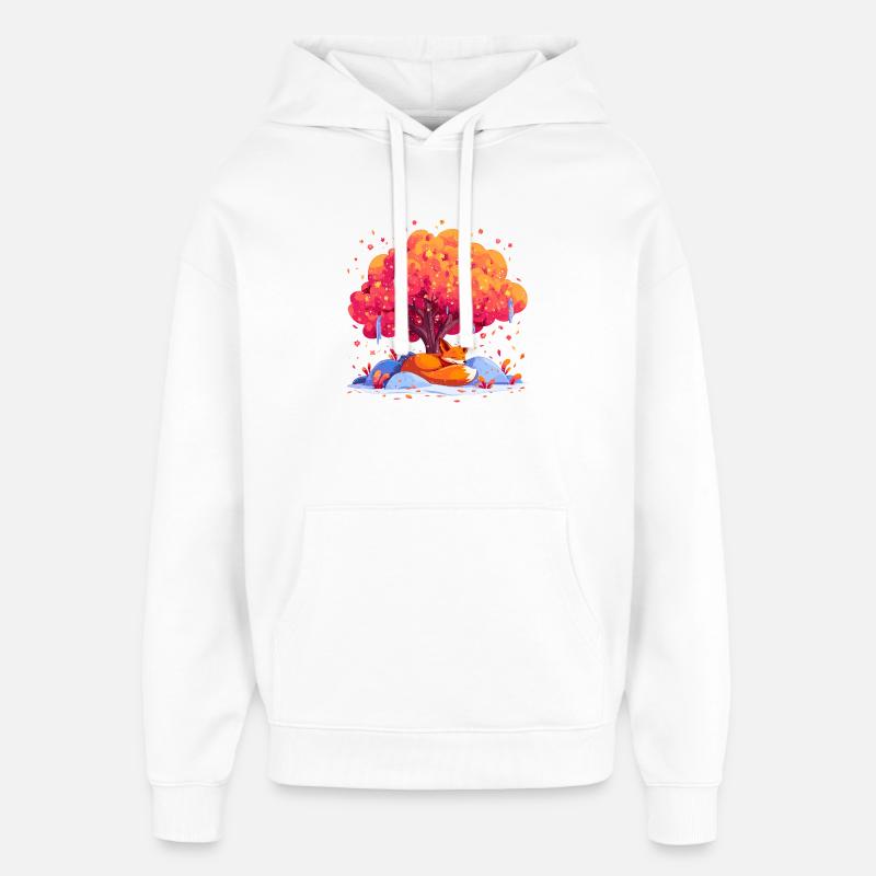 Renard sous l’arbre d’automne - Sweat à capuche unisexe Stanley/Stella Oversized - blanc