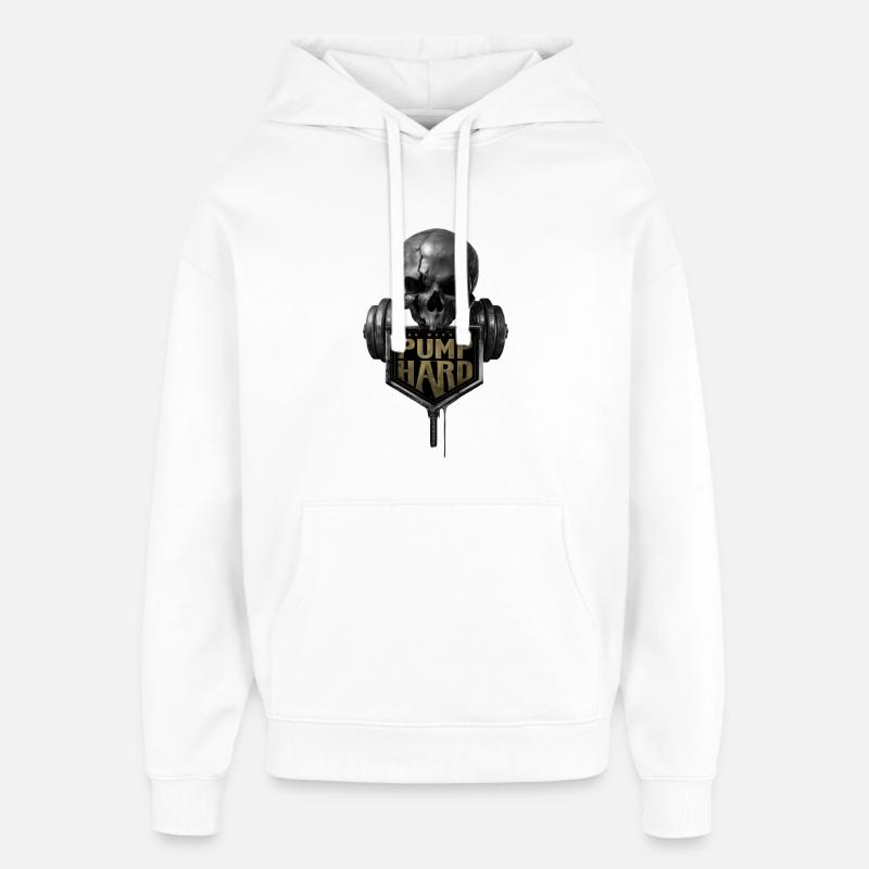 Crâne avec haltère : Pompe fort - Sweat à capuche unisexe Stanley/Stella Oversized - blanc