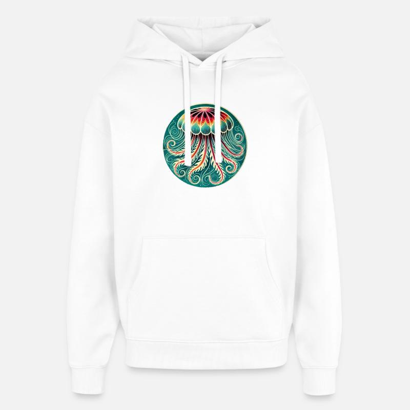 Mandala des méduses vibrantes - Sweat à capuche unisexe Stanley/Stella Oversized - blanc