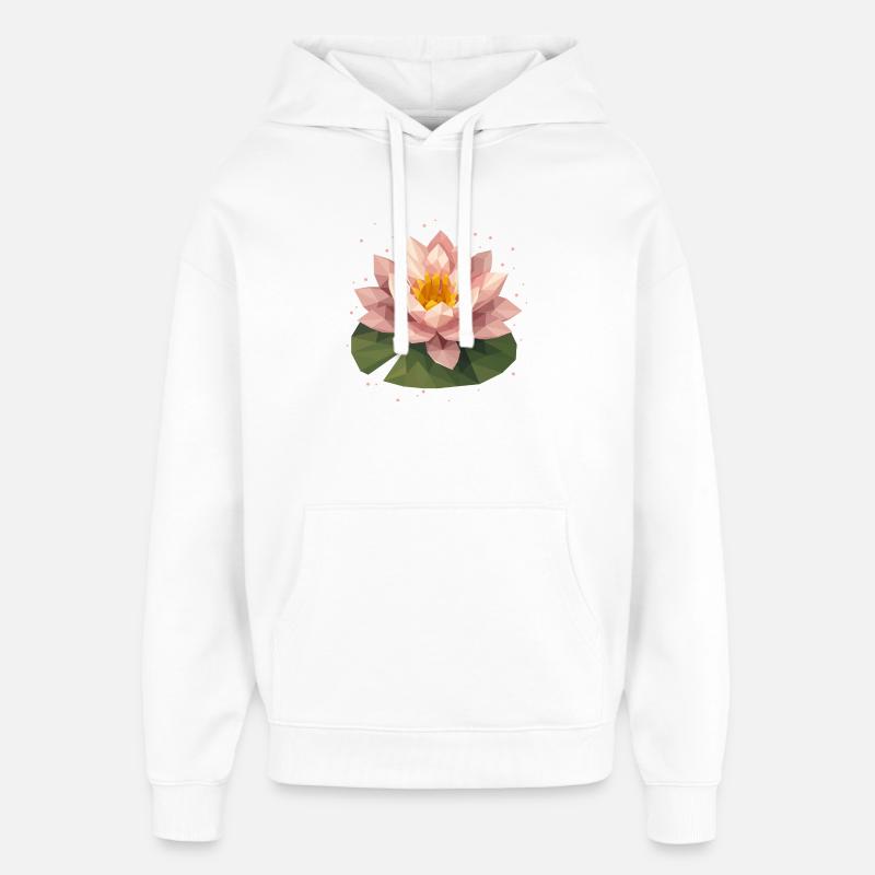 Nénuphar polygonal rose sur feuille verte - Sweat à capuche unisexe Stanley/Stella Oversized - blanc