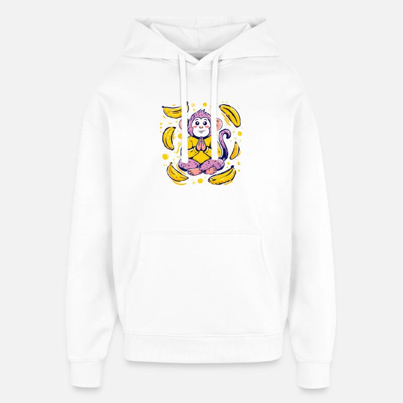 Singe méditant avec des bananes - Sweat à capuche unisexe Stanley/Stella Oversized - blanc