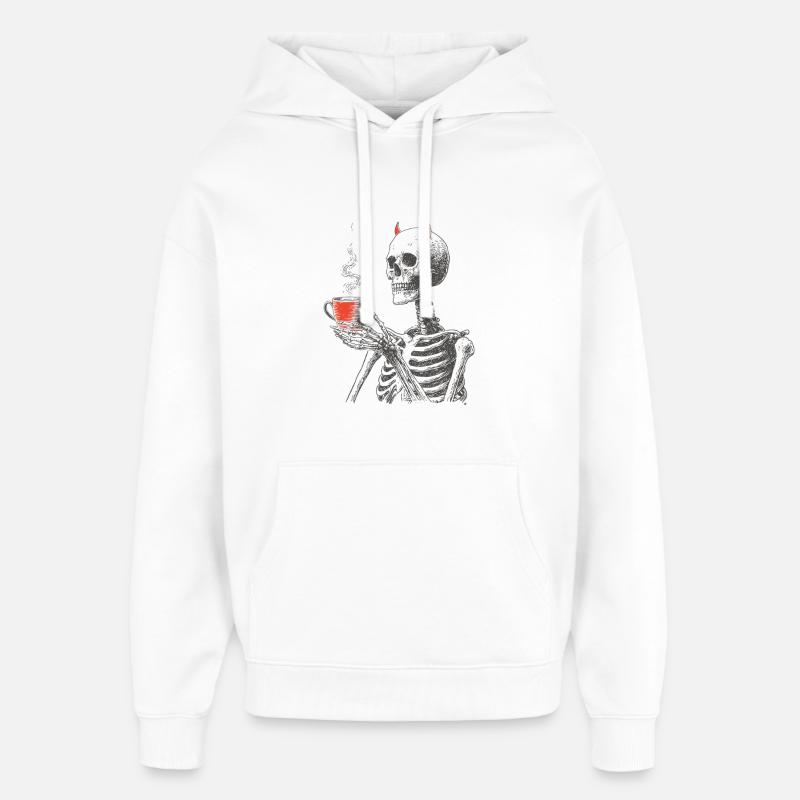 Squelette Diabolique du Café - Sweat à capuche unisexe Stanley/Stella Oversized - blanc
