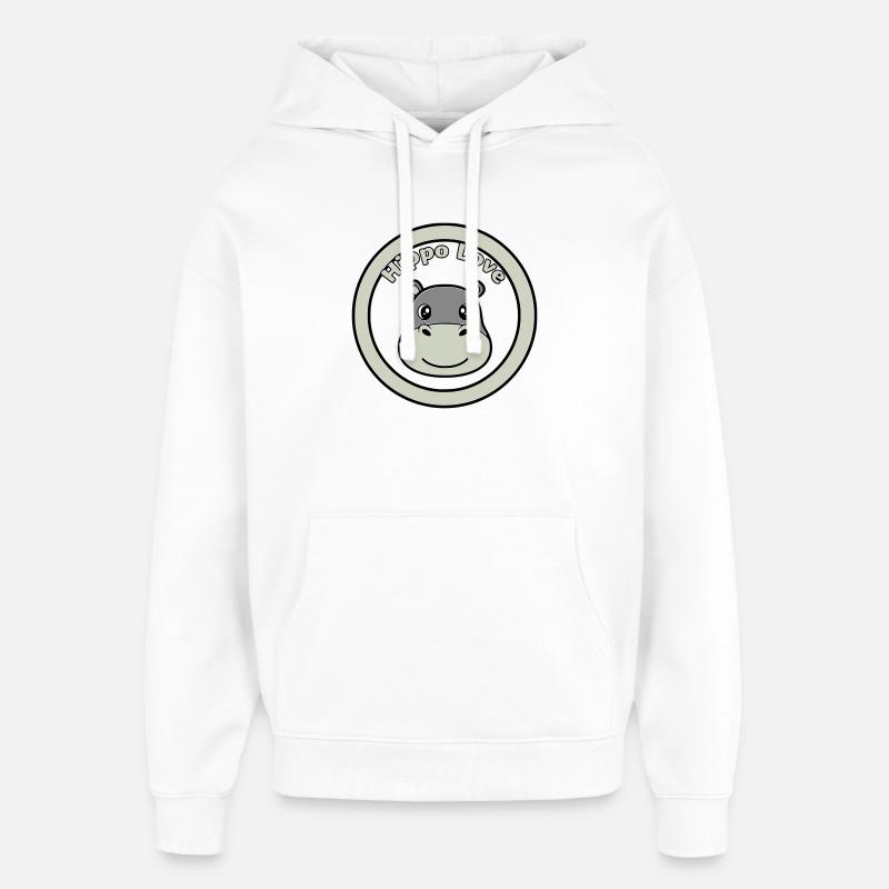 Hippo Love Hippo Logo Badge - Oversized Unisex Hoodie by Stanley/Stella - white