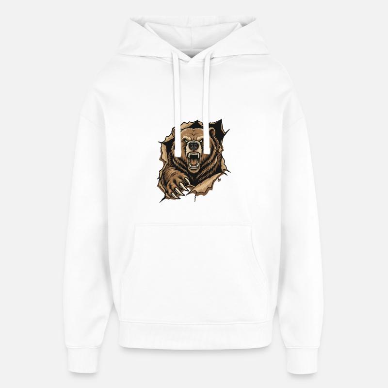 Ours Grizzly Rugissant Griffe Sauvage - Sweat à capuche unisexe Stanley/Stella Oversized - blanc