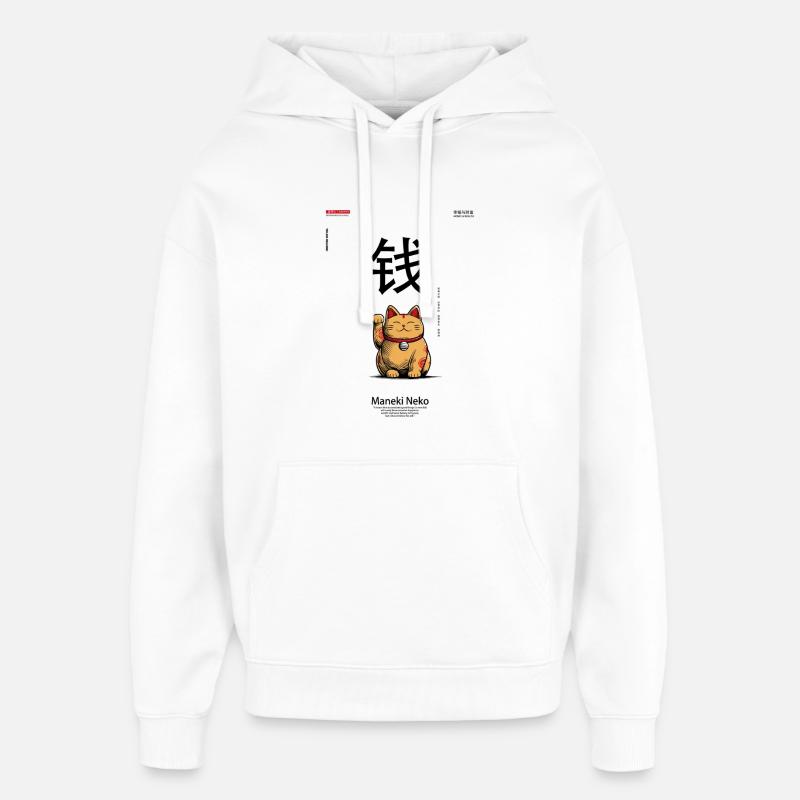 Maneki-Neko - Stanley/Stella Oversized Felpa con cappuccio unisex - bianco