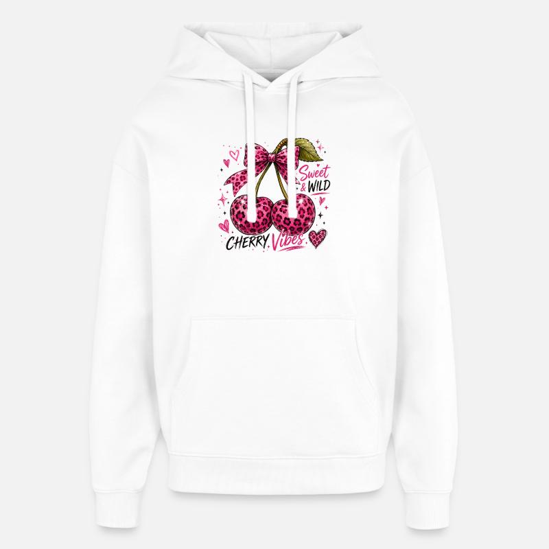 Douces ambiances cerises, cerises léopard, - Sweat à capuche unisexe Stanley/Stella Oversized - blanc