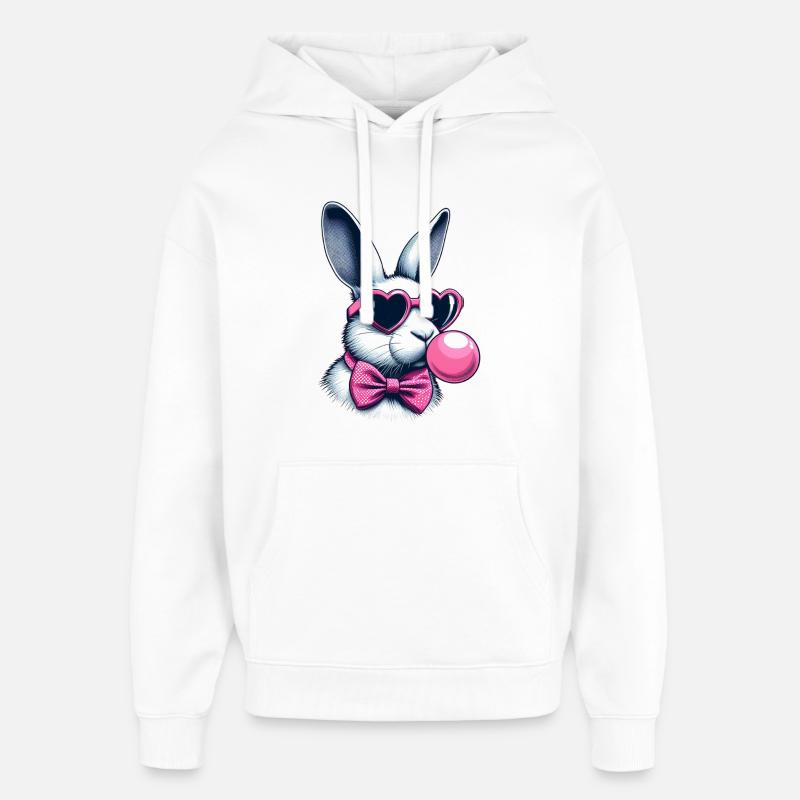 SSW31 Lapin avec chewing-gum - Sweat à capuche unisexe Stanley/Stella Oversized - blanc