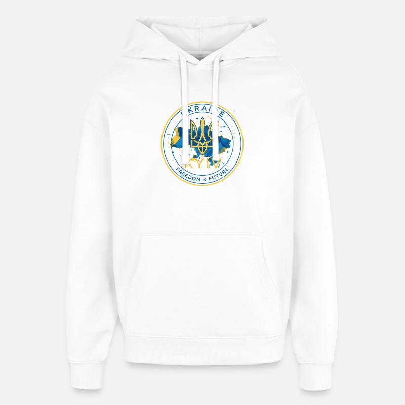 Emblème ukrainien avec carte du drapeau - Sweat à capuche unisexe Stanley/Stella Oversized - blanc