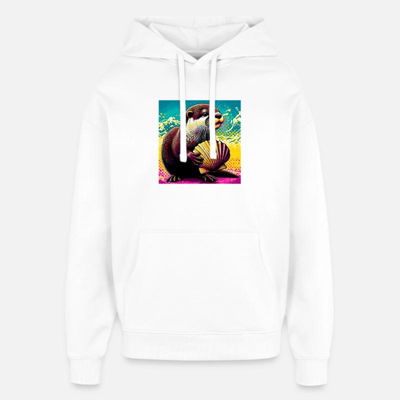 loutre - Sweat à capuche unisexe Stanley/Stella Oversized - blanc