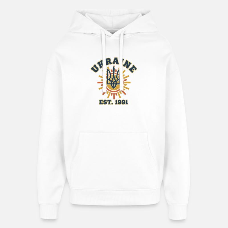Logo du soleil Trident d’Ukraine EST1991 - Sweat à capuche unisexe Stanley/Stella Oversized - blanc