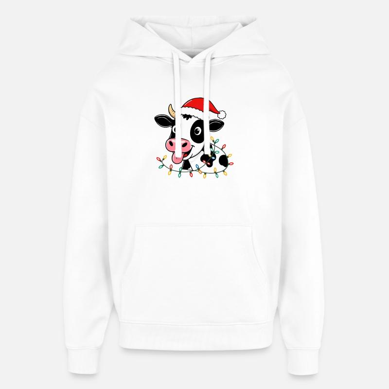 Vache Noël Drôle Mignon Fermier Ferme - Sweat à capuche unisexe Stanley/Stella Oversized - blanc