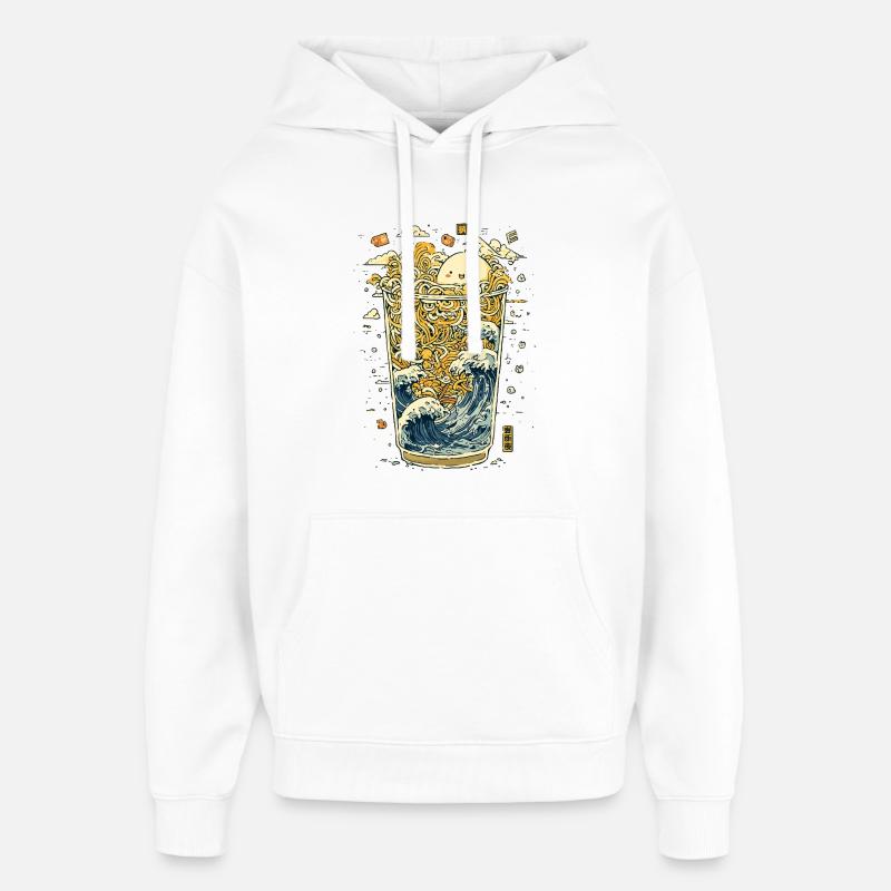 Nouilles kawaïes dans un verre ondulé - Sweat à capuche unisexe Stanley/Stella Oversized - blanc