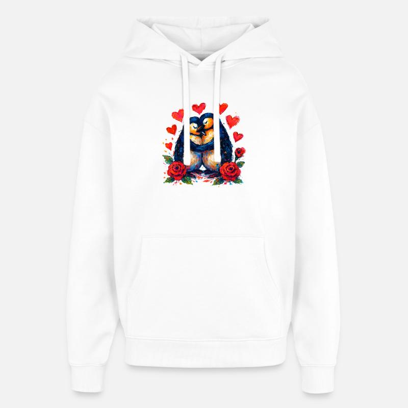Les manchots aquarelles de l’amour - Sweat à capuche unisexe Stanley/Stella Oversized - blanc