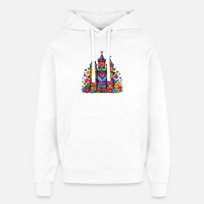 Château du Cœur Arc-en-ciel - Sweat à capuche unisexe Stanley/Stella Oversized - blanc