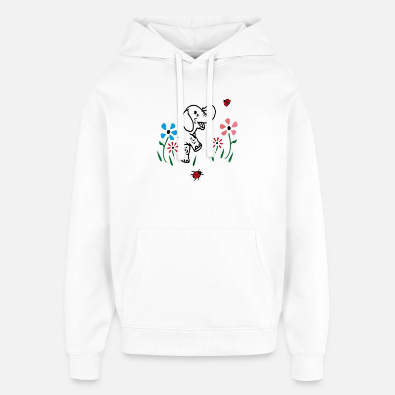 Éléphant sur une prairie fleurie - Sweat à capuche unisexe Stanley/Stella Oversized - blanc