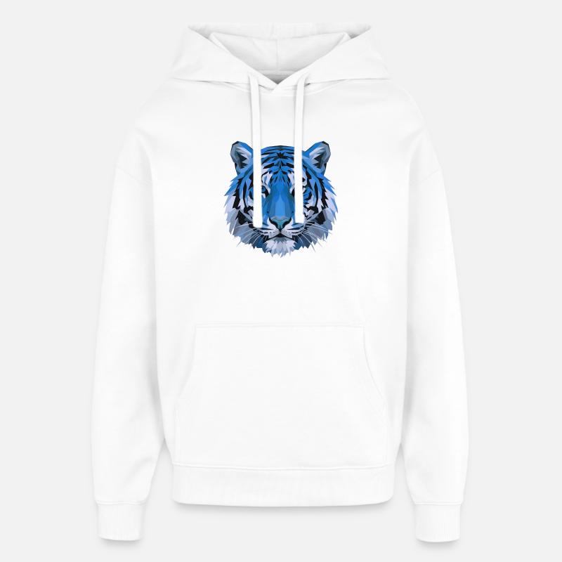 Blauer Polygon-Tiger Kopf - Oversized Unisex Hoodie von Stanley/Stella - Weiß