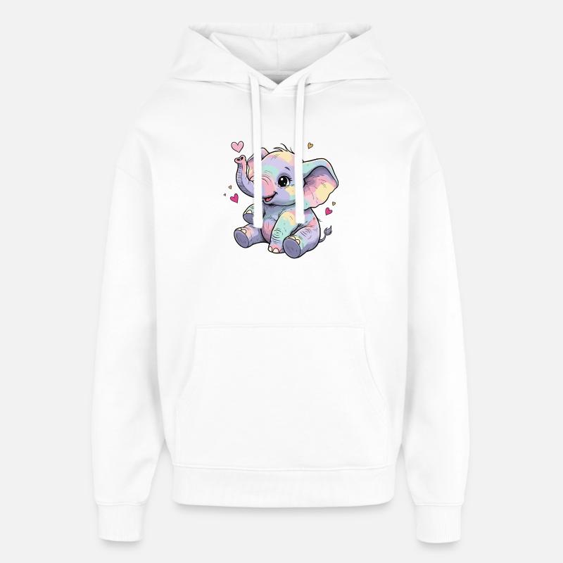 Cœur câlin d’éléphant pastel - Sweat à capuche unisexe Stanley/Stella Oversized - blanc
