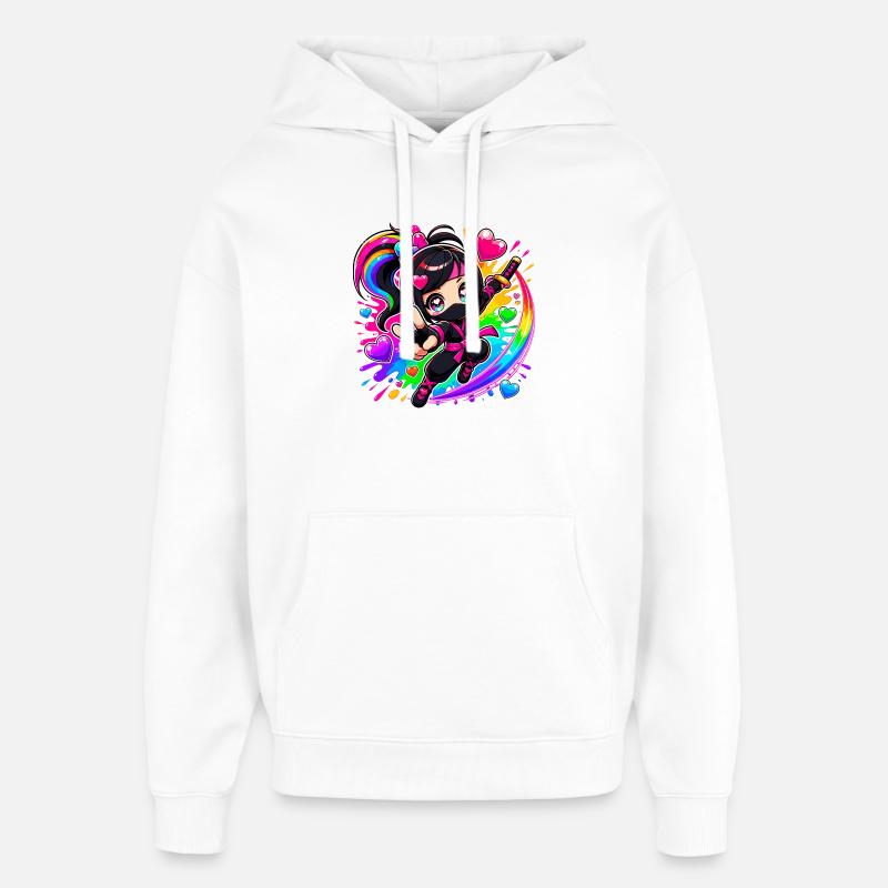 Regenbogen Ninja mit Herzen - Oversized Unisex Hoodie von Stanley/Stella - Weiß