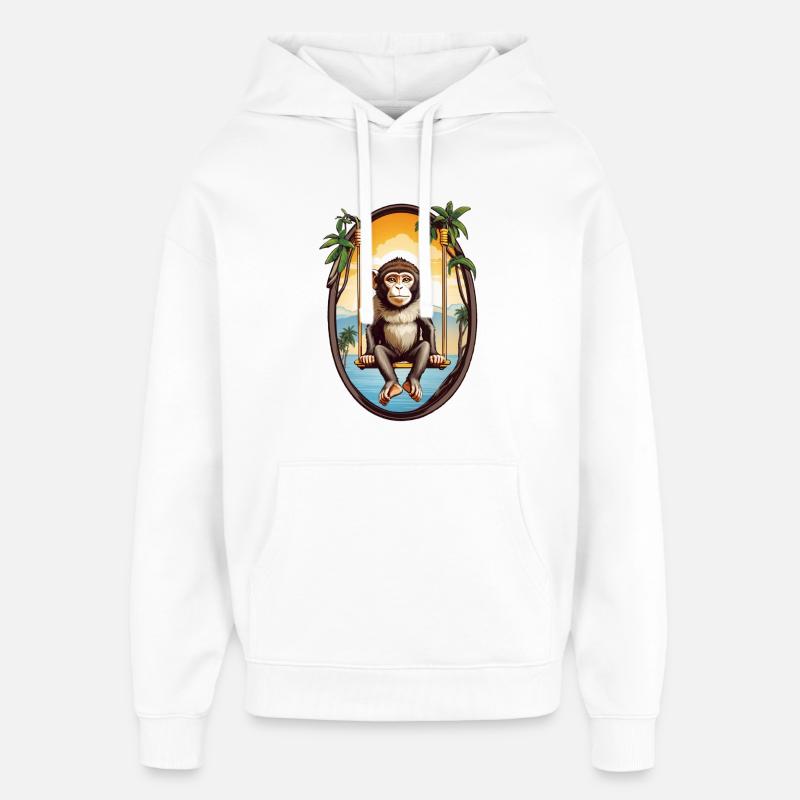Singe sur balançoire - Sweat à capuche unisexe Stanley/Stella Oversized - blanc
