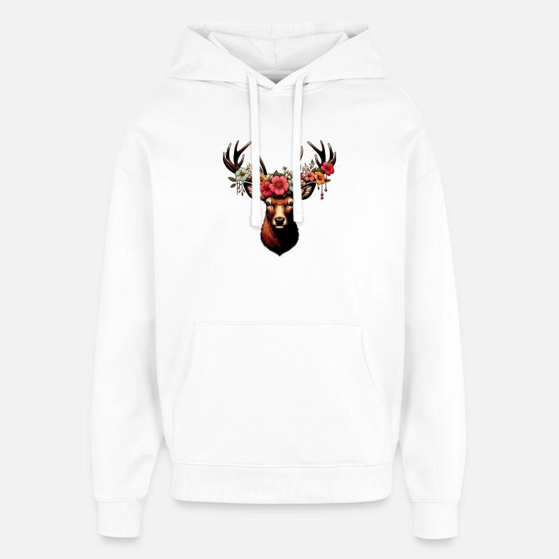 Cerf avec des fleurs - Sweat à capuche unisexe Stanley/Stella Oversized - blanc