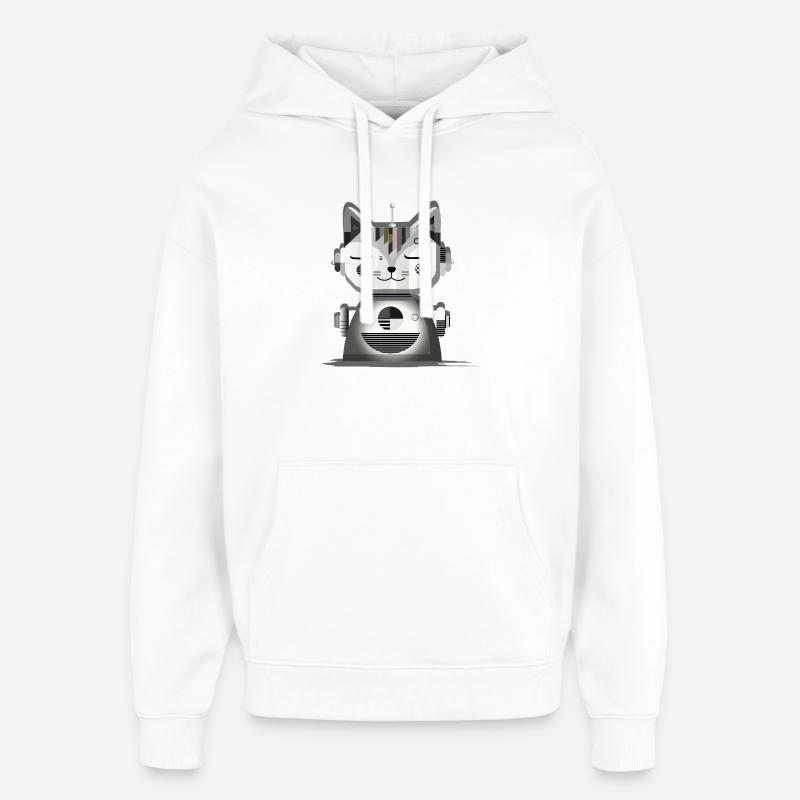 Chat robot géométrique - Illustration créative - Sweat à capuche unisexe Stanley/Stella Oversized - blanc
