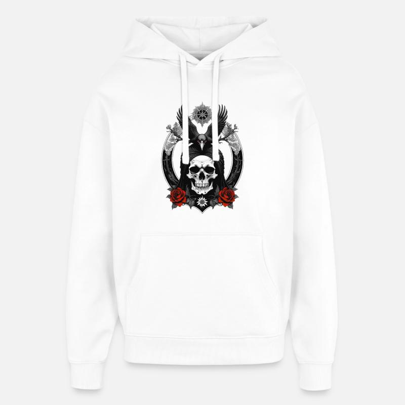 crâne et corbeau - Sweat à capuche unisexe Stanley/Stella Oversized - blanc