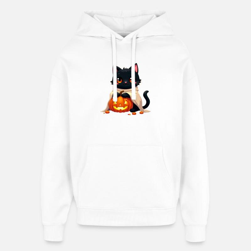 Chat d’Halloween avec citrouille d’Halloween - Sweat à capuche unisexe Stanley/Stella Oversized - blanc