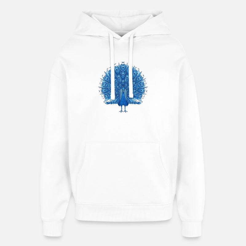 Éventail Paon Bleu Cobalt - Sweat à capuche unisexe Stanley/Stella Oversized - blanc