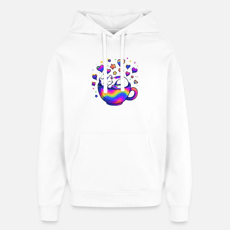 Chat arc-en-ciel dans une tasse - Sweat à capuche unisexe Stanley/Stella Oversized - blanc
