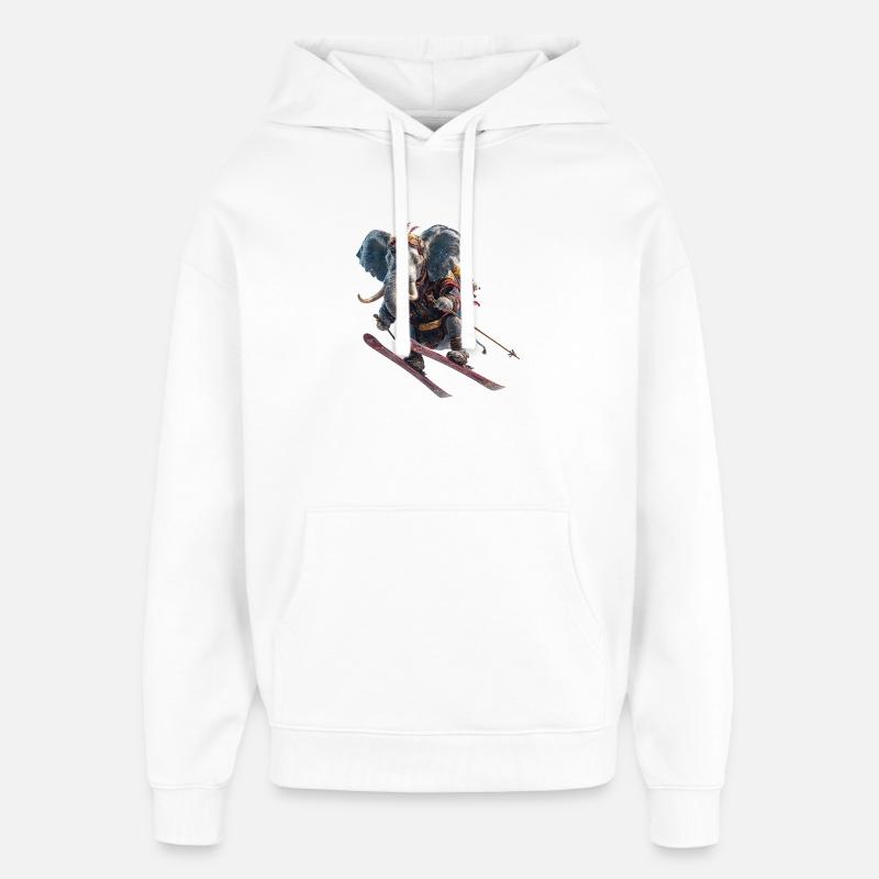 Aventures d’éléphant skieur sur les pistes - Sweat à capuche unisexe Stanley/Stella Oversized - blanc