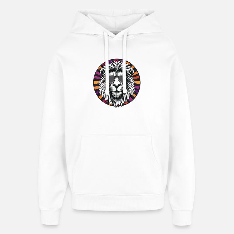 Lion avec lunettes de soleil - Sweat à capuche unisexe Stanley/Stella Oversized - blanc