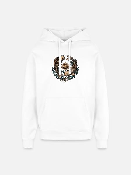 Koi and Lotus Circle Harmony Tattoo - Oversized Unisex Hoodie by Stanley/Stella - white