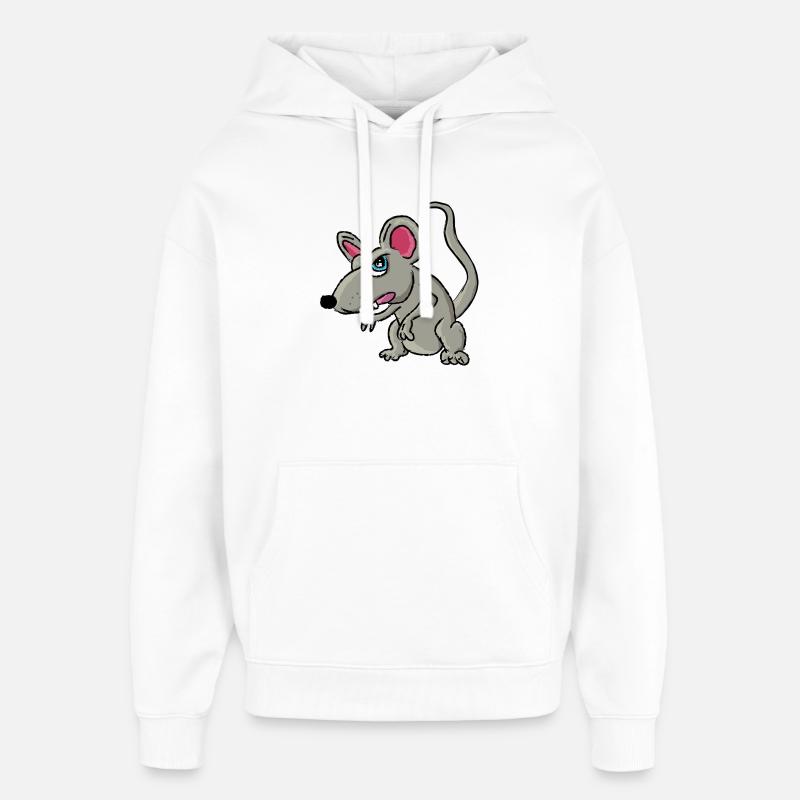 Dessin animé Gris Rat Enjoué - Sweat à capuche unisexe Stanley/Stella Oversized - blanc