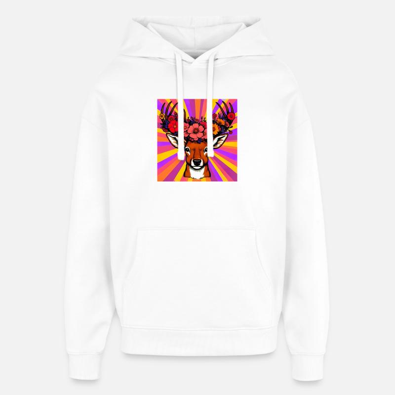 Cerf aux fleurs - Sweat à capuche unisexe Stanley/Stella Oversized - blanc