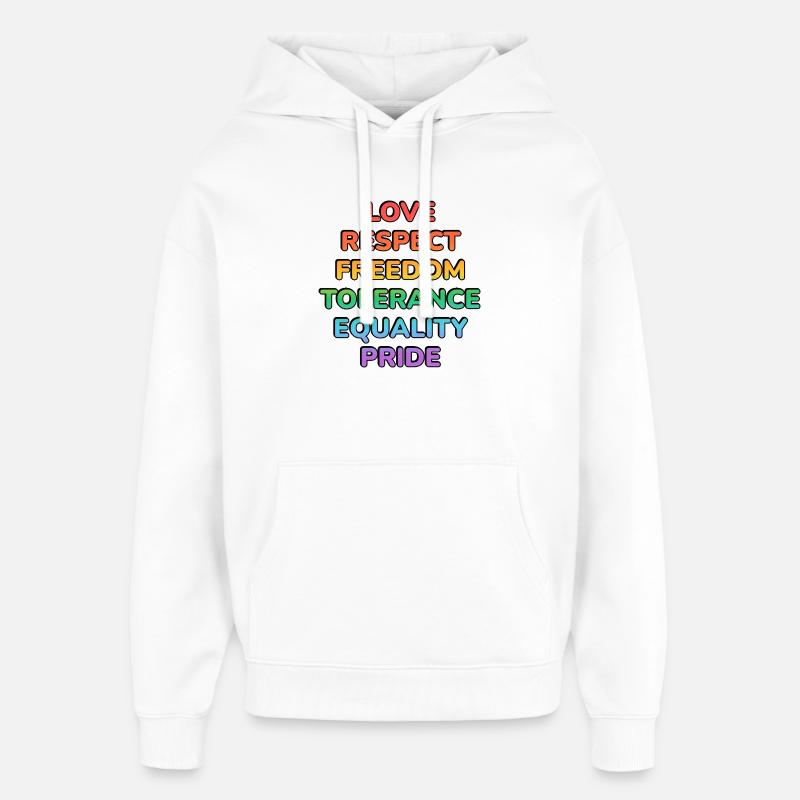Pride Values Regenbogentext - Oversized Unisex Hoodie von Stanley/Stella - Weiß