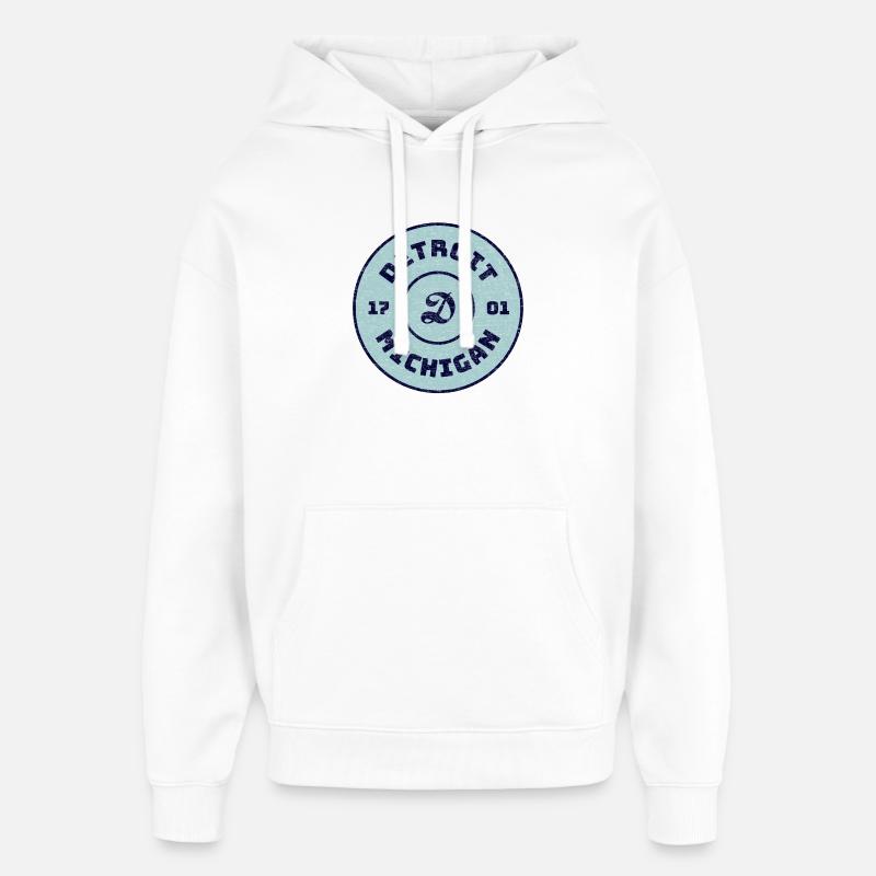 Détroit, Michigan, emblème 1701 - Sweat à capuche unisexe Stanley/Stella Oversized - blanc