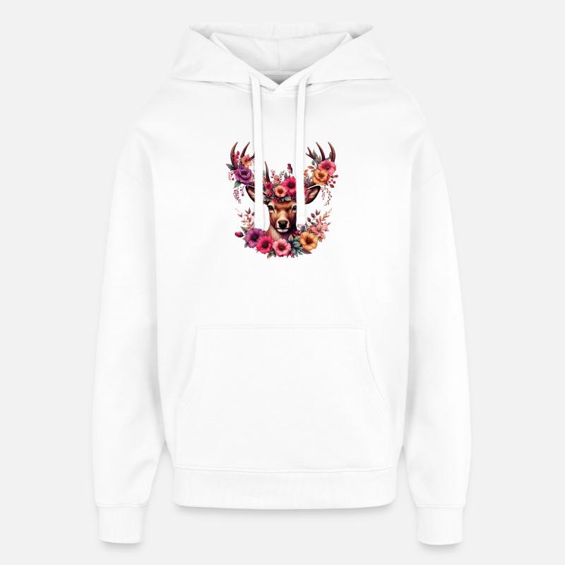 Hirsch mit Blumen - Oversized Unisex Hoodie von Stanley/Stella - Weiß