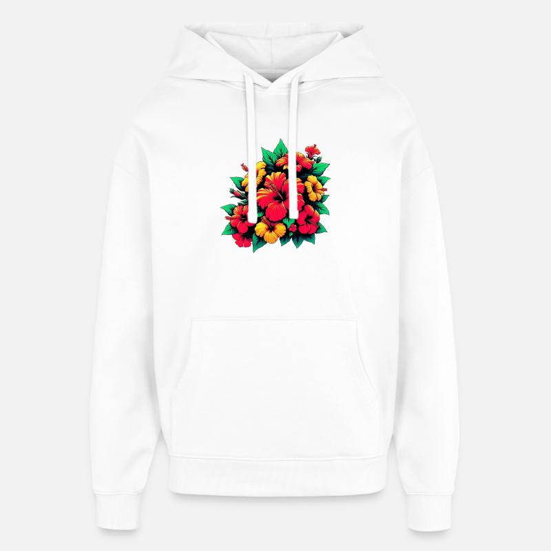Fleurs d’hibiscus - Sweat à capuche unisexe Stanley/Stella Oversized - blanc