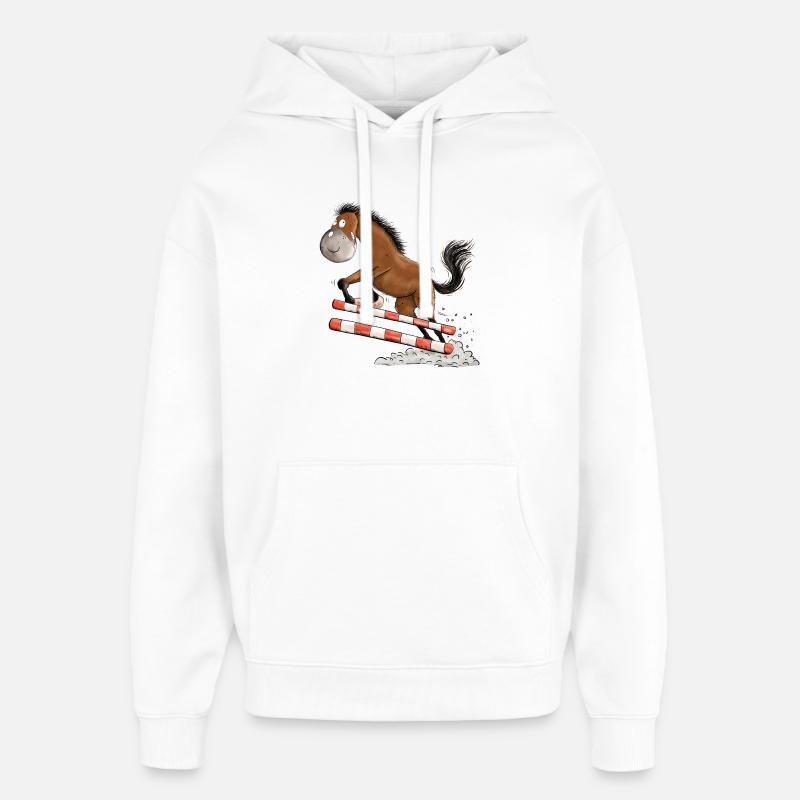 Witziges Springpferd Springreiten Tunier Pferd - Oversized Unisex Hoodie von Stanley/Stella - Weiß