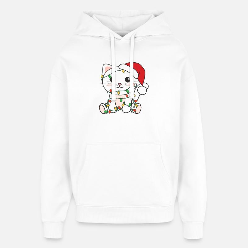 Chat Noël Hiver Animaux Chats - Sweat à capuche unisexe Stanley/Stella Oversized - blanc