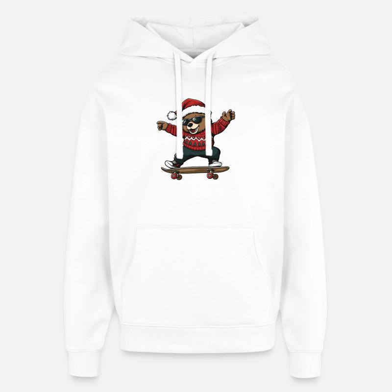 Ours Noël Drôle - Sweat à capuche unisexe Stanley/Stella Oversized - blanc