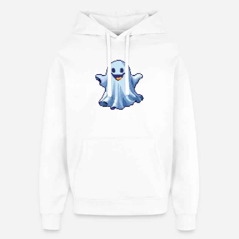Pixel Ghost: Pixelated Friendly Spirit - Sweat à capuche unisexe Stanley/Stella Oversized - blanc
