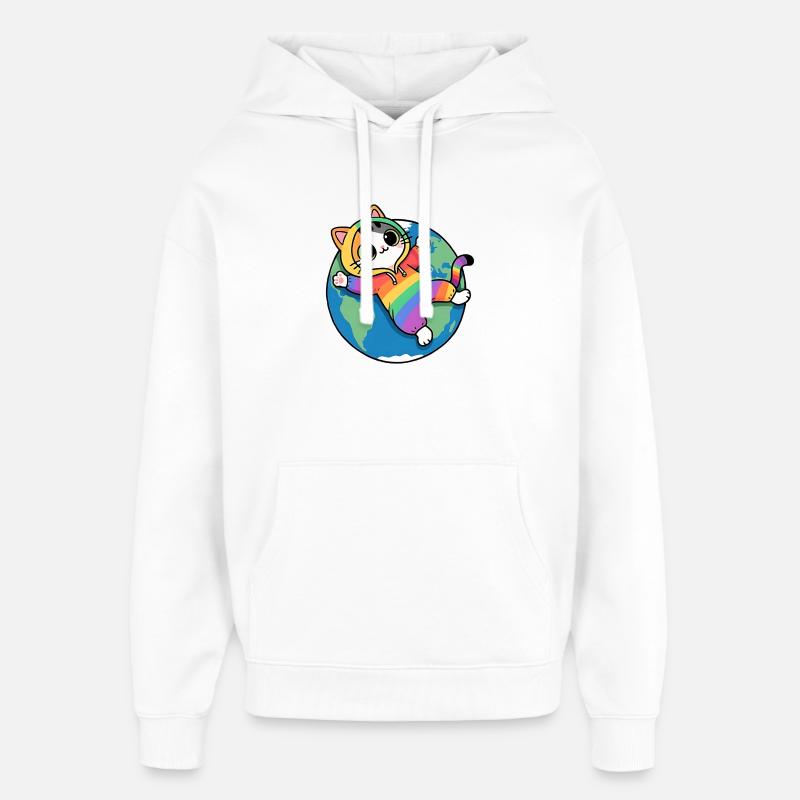 Chat arcenciel sur la planèteTerre - Sweat à capuche unisexe Stanley/Stella Oversized - blanc