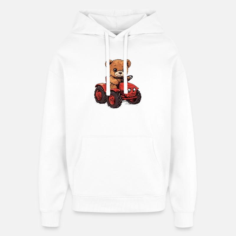 Teddybär auf rotem Traktor - Oversized Unisex Hoodie von Stanley/Stella - Weiß