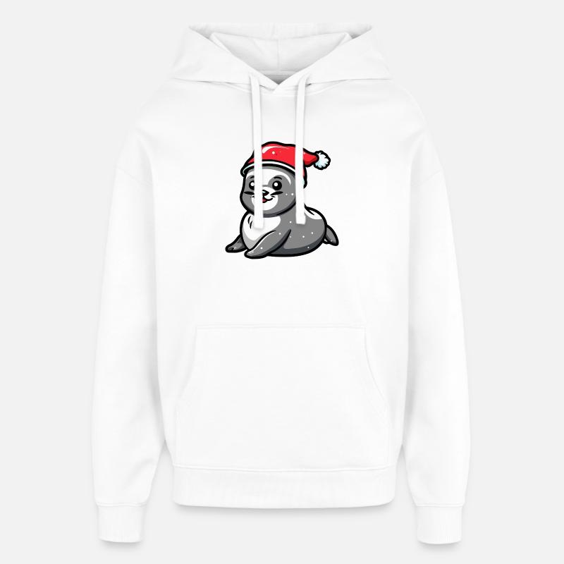 Noël de l’animal du phoque - Sweat à capuche unisexe Stanley/Stella Oversized - blanc