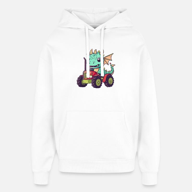 Dragon Tractor Farmer - Sweat à capuche unisexe Stanley/Stella Oversized - blanc