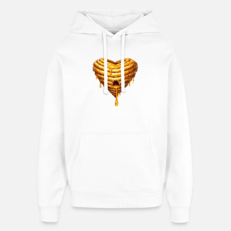 Hjertebikube med honningillustration - Hættetrøje unisex Stanley/Stella Oversized - hvid