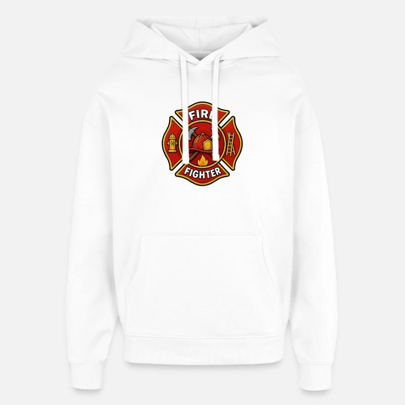 Firefighter Helmet Emblem with Axe - Oversized Unisex Hoodie by Stanley/Stella - white